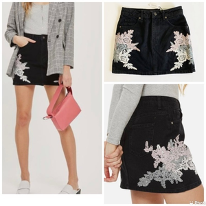 Topshop Lace Applique‎ Denim Skirt